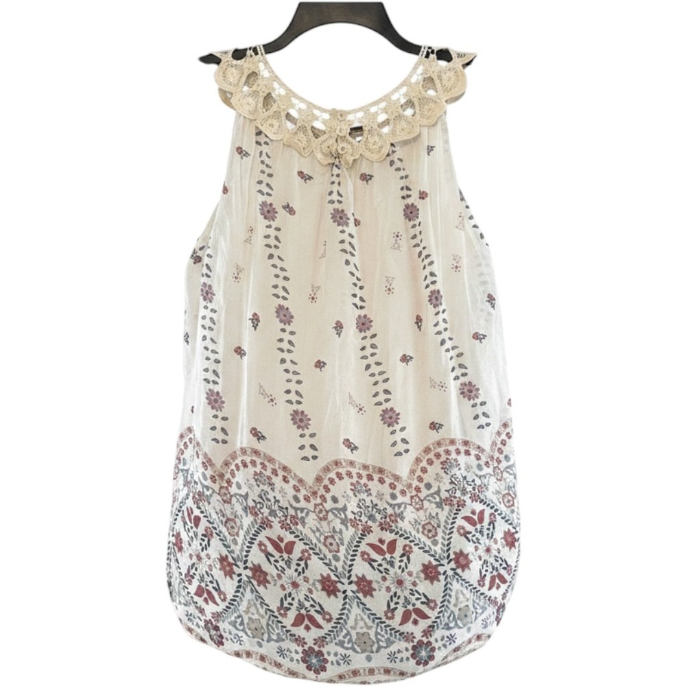 Made Italy 100% Silk Floral Crochet Lace Boho Cottagecore Giusy Tank Top M EUC